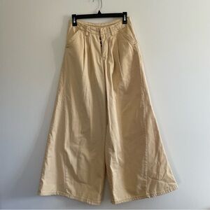 Free People Sweet Talk Chino Pants Wide Flowy Leg Pleated in Light Yellow Women